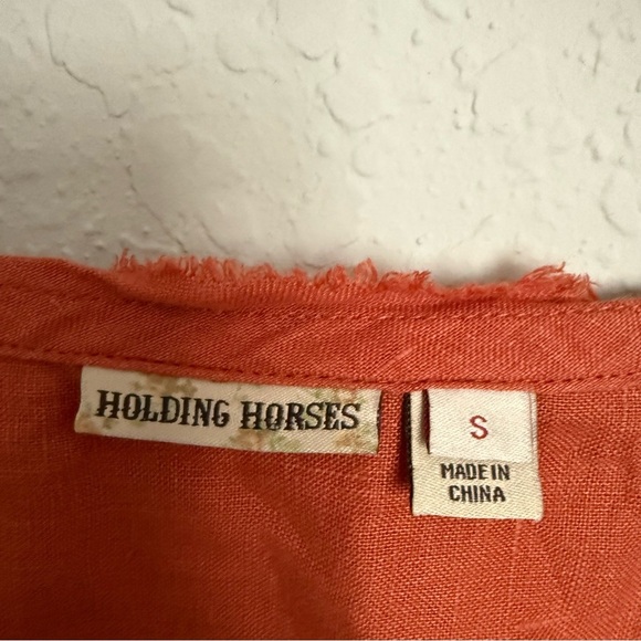 Anthropologie Holding Horses Linen Tunic Top Size S Tie Sleeves Beachy Boho - Picture 6 of 9